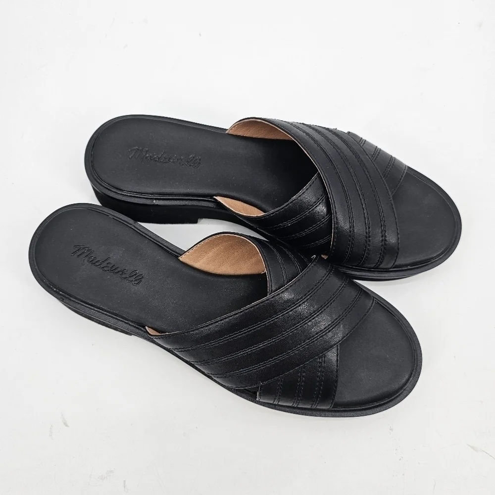 Madewell Women's size 9.5 The Alina Platform leather Sandal in True Black